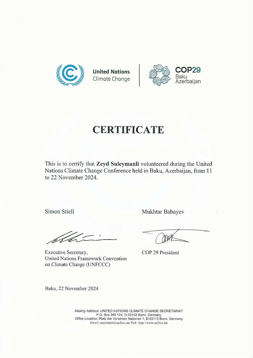 COP29 volunteering — certificate preview