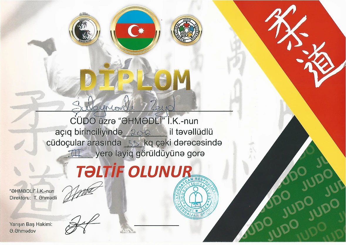 Judo — third place — certificate preview