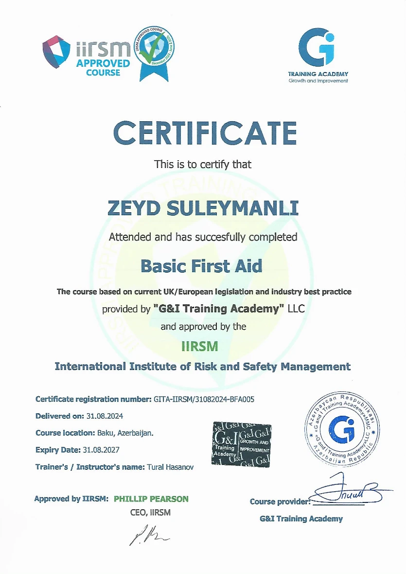 Basic First Aid — certificate preview