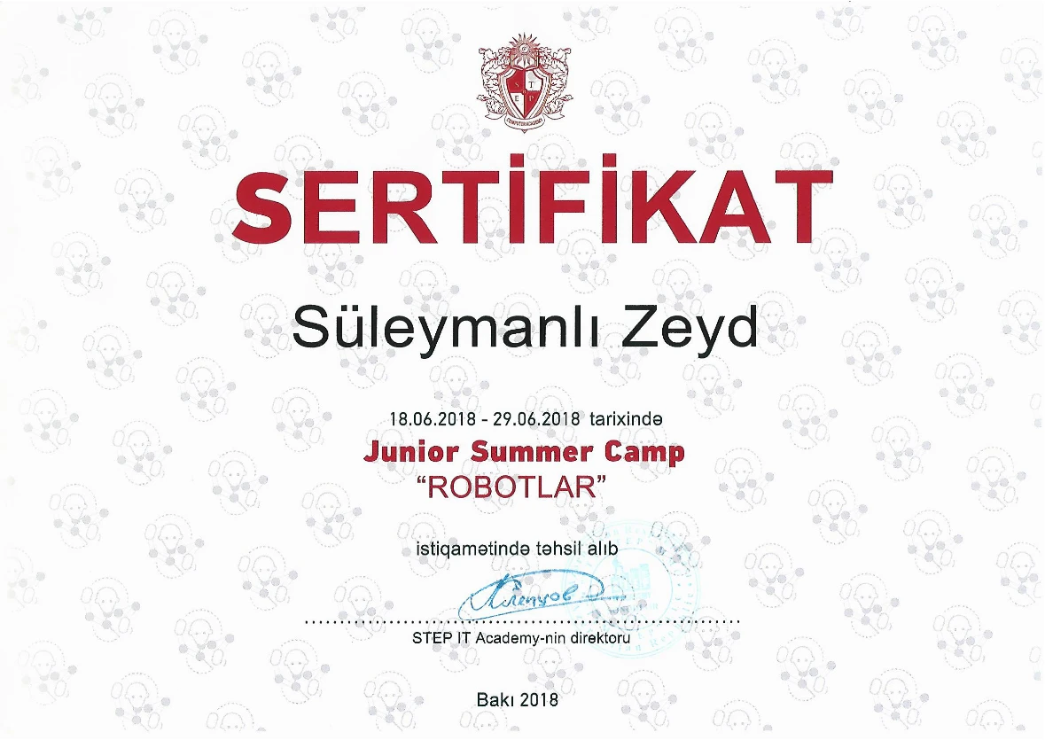 Robotics summer camp — certificate preview