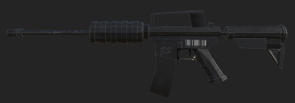 Dark hard-surface rifle model on a neutral background