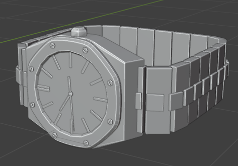 Grey Blender viewport render of a detailed wristwatch model
